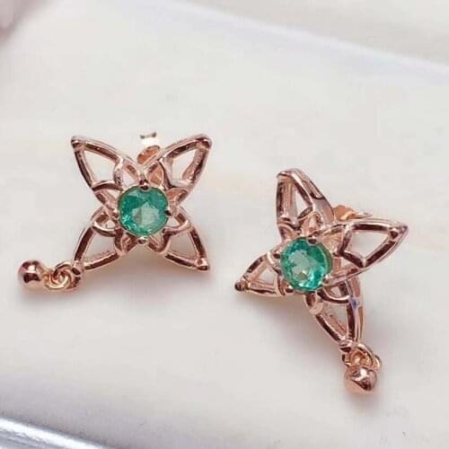 Star Natural And Real Emerald earrings classic fine Jewelry women wedding 925 sterling silver
