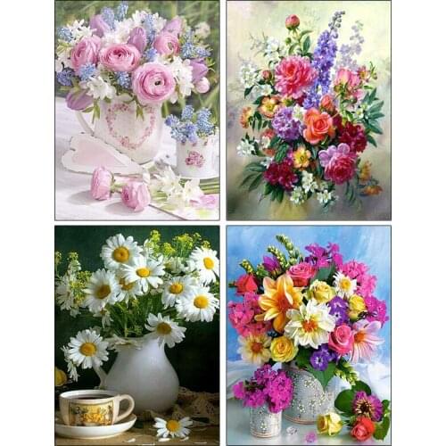 5D Diamond Painting Flowers Cross Stitch Full Drill Diamond Embroidery DIY Rhinestones Mosaic Picture Needlework Decorative Gift