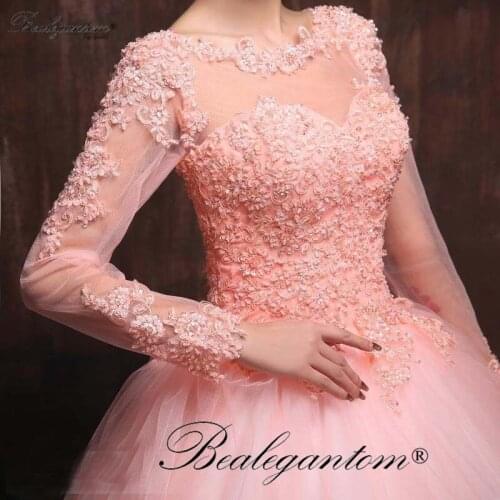 BM Long Sleeve Ball Gown Quinceanera Dresses 2021 Tulle Beads Sweet 16 Dress Formal Prom Party Gown Via Express Shipping BM354