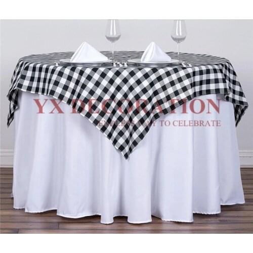 White Black Red Checkered Gingham Table Overlay Polyester Table Cloth For Wedding Event Decoration
