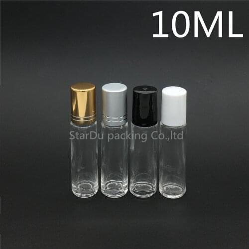 Free shipping 10pcs 10ml Roll on perfume bottle, 10ml clear essential oil rollon bottle, small glass roller container