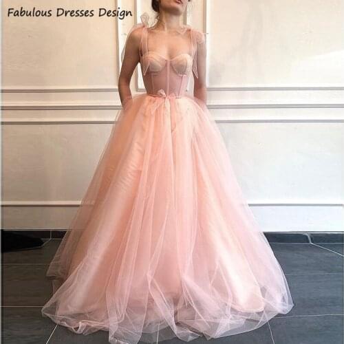 Elegant A Line Tulle Prom Dresses 2021 Pink Bowknots Sweetheart Long Evening Dress Party Gowns Robe de princesse femme