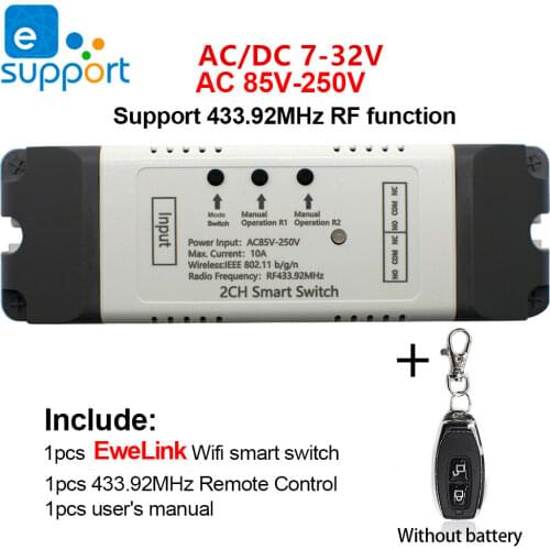 EWeLink Smart Switch 2 Channel Wifi Relay Rolling Door Switch DC5V 12V 24V 32V 220v Motor Curtain Switch Inching Self-locking