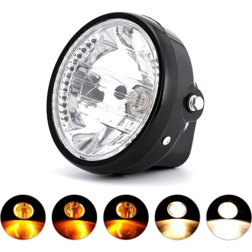 7" H4 Motorcycle Headlights Halogen Lights Turn Signal Flasher For Harley GN125 CG200 Honda dio Cafe Racer Headlight