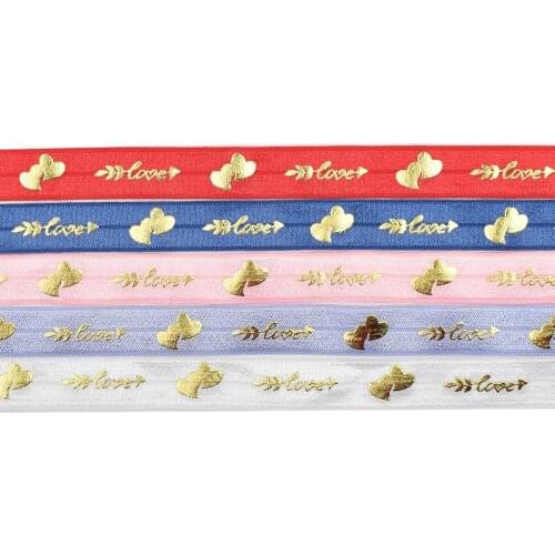 HSDELASTIC Foe 5/8 inch Heat transfer printed Love Series on fold over elastic 50Yards/Roll