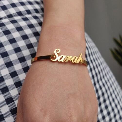 Customized Letter Name Bracelet Personalized Custom Bangles Women Men Rose Gold Stainless Steel Charm Bracelet Jewelry Gift