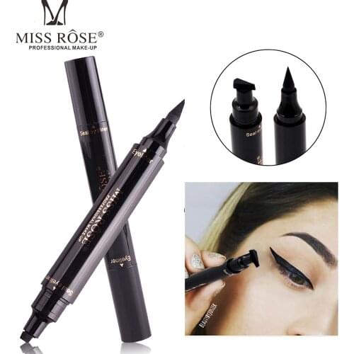 Hot!!! Miss Rose Liquid Eye Liner Make Up Pencil Waterproof Black Easy To Wear Double-ended Lady Eyes Makeup Stamp Eyeliner Pen