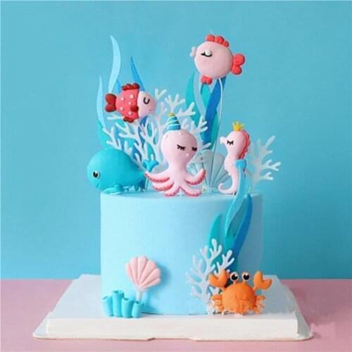 Cute Octopus Seahorse Cake Topper Mermaid Party Ocean Theme Party Girl 1st One Birthday Party Decorations Baby Shower Favors