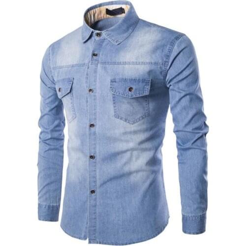 Men Casual Denim Shirt Mens Spring Autumn Cotton Slim Fit Long Sleeve Jeans Shirts Camisa Social Masculina Plus Size 6XL Shirts