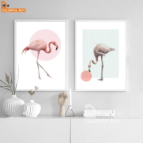 COLORFULBOY Pink Flamingos Wall Art Prints Nordic Poster Canvas Painting Wall Pictures For Living Room Home Decor