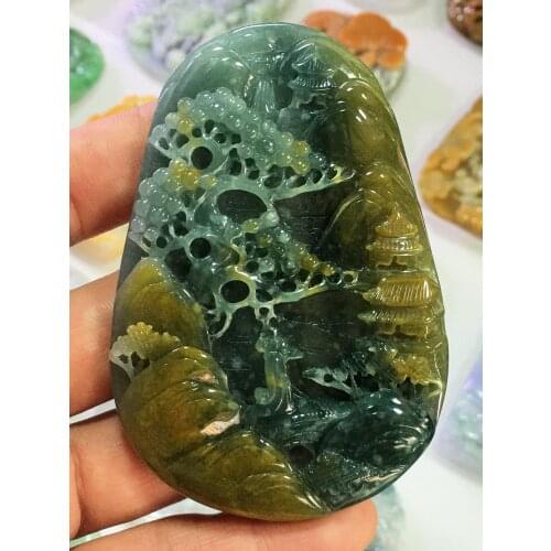 Natural Myanmar jade A HandCarved landscape green jade pendant jade necklace pendants jewelry jade necklaces woman