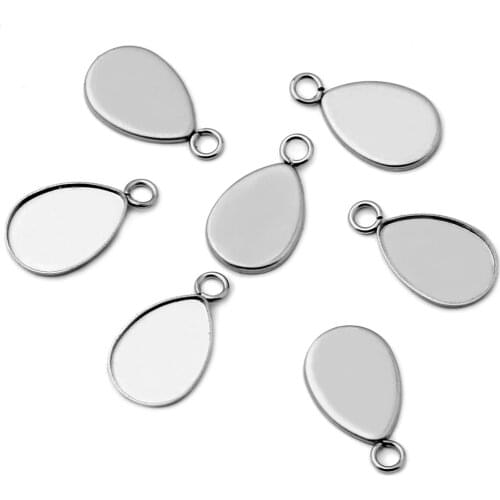 No Fade ) 20pcs 10x14mm Inner Size Stainless Steel Material Drop Style Cabochon Base Cameo Setting Pendant Tray