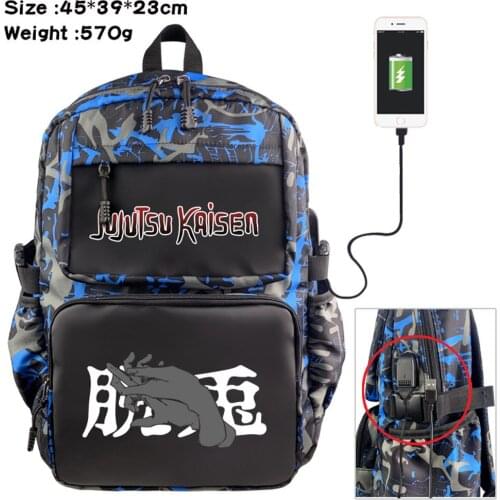 Anime Jujutsu Kaisen Nylon Backpack Cartoon Student Casual Schoolbag USB Teenger Travel Laptop Bag Zipper Bookbag Knapsack