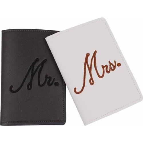 ANKUCOO New Mr Mrs Lover Couple Passport Cover Embroidery Letter Women Men Travel Wedding Passport Cover Holder Travel Case AN21