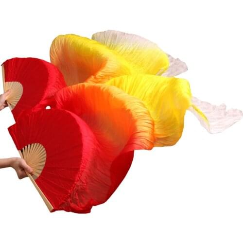 New Handmade Bamboo Ribs Dance Props Silk Belly Dance Fans Natural Silk 1 Pc Left hand+1 Pc Right Hand Dance Silk Fan color