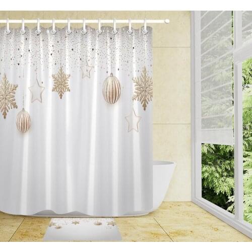 Christmas Balls Star snowflake Polyester Fabric Shower Curtain Waterproof Bath Screens Eco-friendly White Bathroom Curtains