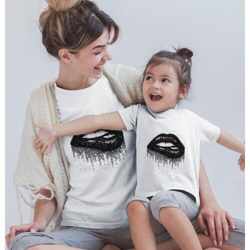 Sexy Black lips Printed T Shirts Family Clothing Sets T Shirt Baby Mama Modern Clothes Biting Lip Girls Graphic Summer Dress