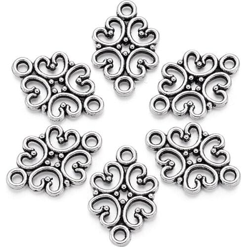 50pcs Tibetan Style Connectors Links Flower Lead Free Cadmium Free Nickel Free For Jewelry Making DIY Finding