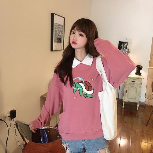 Cartoon Hoodies Oversized Harajuku Cotton Sweatshirt Korean Plus Size Autumn Winter Hoodie with Pocket Sweet Streewear for Girls