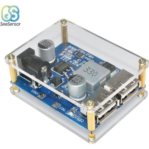 24V 12V to 5V DC-DC Buck Converter Step Down Power Supply Module Dual USB Voltage Regulator with Acrylic Case