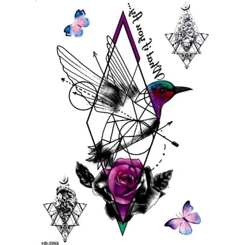 Purple Rose Birds Waterproof Temporary Tattoo Sticker Tatuajes Tatoo Sleeve Henna Tattoo Decals Body Art cheap stuff stickers