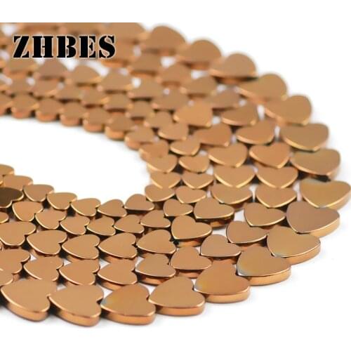 ZHBES 6/8/10MM Plating Copper Natural Stone Peach heart Hematite Spacer Loose Beads For Jewelry Making DIY Bracelet Findings