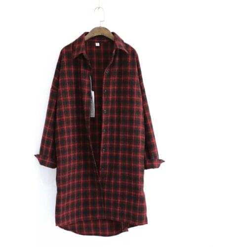 Autumn New Arrival 2020 Plus Size Cotton Long Plaid Flannel Shirt Button Down Shirt for Women Long Sleeve Casual Loose Blouse