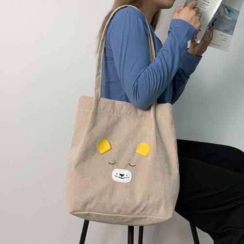 Piggy Womens Shopping Bag Large Ladies Canvas Shoulder Bags Tote Shopper Eco Reusable Bag Cotton Cloth Handbag for Women
