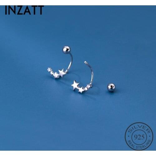 INZATT Real 925 Sterling Silver Zircon Star Bead Stud Earrings For Fashion Women Hiphop Fine Jewelry Minimalist Accessories