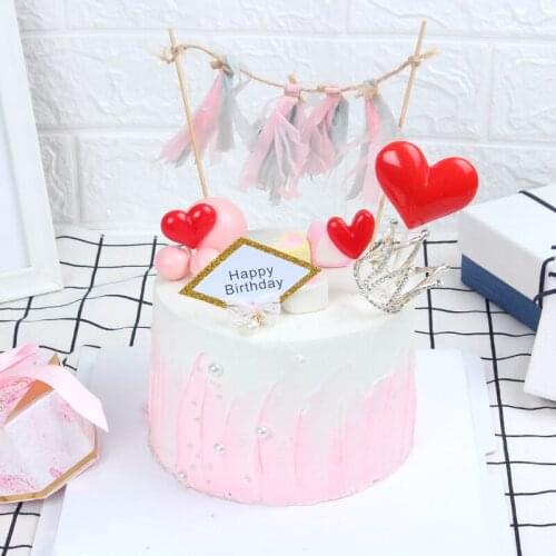 2pcs INS Pink Happy Birthday Cake Topper Girls Love Heart Cupcake Topper For Girls Birthday Party Cake Decorations Baby Shower