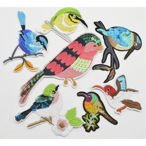 20pcs Bird Sequin Embroidered Sew Iron On Patch Badge Fabric Applique Lace Trim
