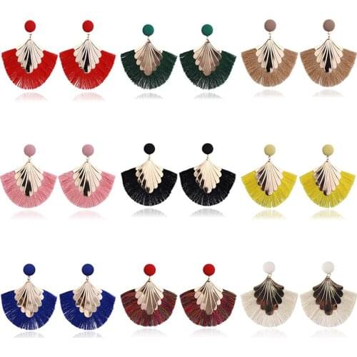 2019 Colors round dangling pendant Drop earrings woman fabric tassel earring ethnic bohemian fantasy fringed boucles d'oreille
