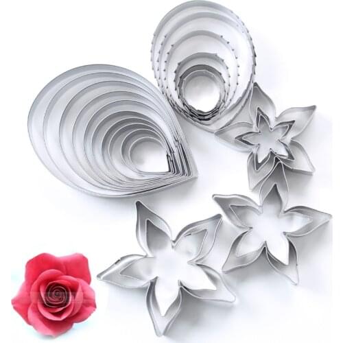 23pc Rose Cookie Cutter Stainless Stell Pastry & Biscuit Cutter Cake Mold Petal Calyx Leaf Fondant Tools
