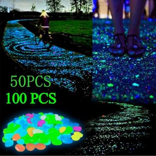 50/100Pcs Garden Decor Luminous Glowing Stone Pebble Glow Dark Garden Stones Rocks for Walkways Path Fish Tank Decor 10 Colors
