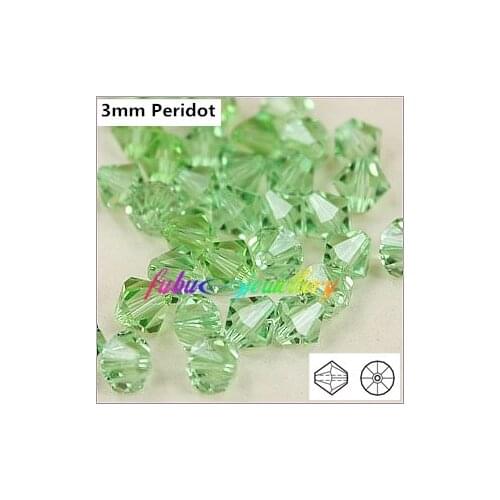 Free Shipping! 720pcs/Lot, AAA Chinese Top Quality 3mm Peridot Crystal Bicone Beads