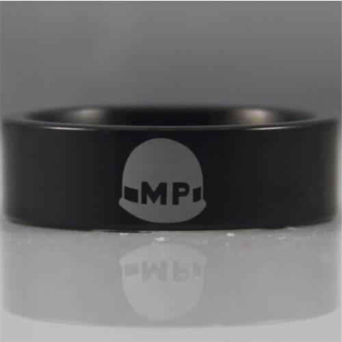 Free Shipping USA UK Canada Russia Brazil Hot Sales 8MM Black Pipe Military Police Design New Mens Tungsten Comfort Fit Ring