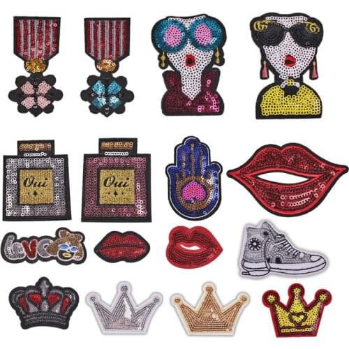 Sequin Perfume Crown Lip Embroidery Cloth Clothing Accessories Badge Patch
