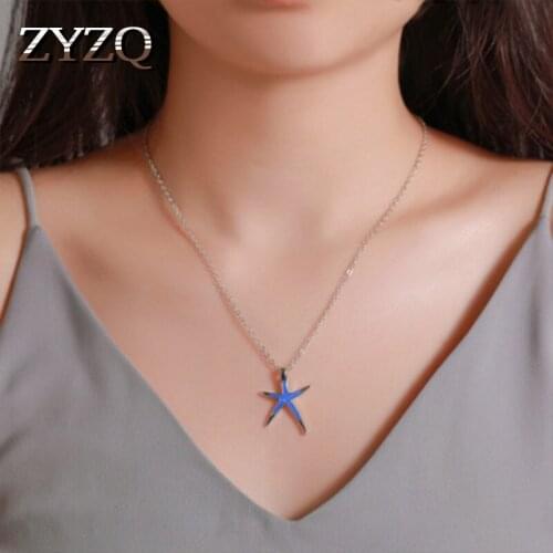 ZYZQ Trendy Blue White Sea Star Necklace Euro Hot Selling Stylish Choker Exquisite Daily Accessories New Years Gift Necklace