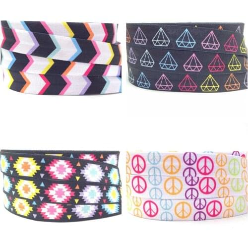Colorful Aztec Print Fold Over Elastic Wholesale 5/8" FOE Elastic Ribbon 50Yard/lot for Girls Hair Tie DIY Headwear