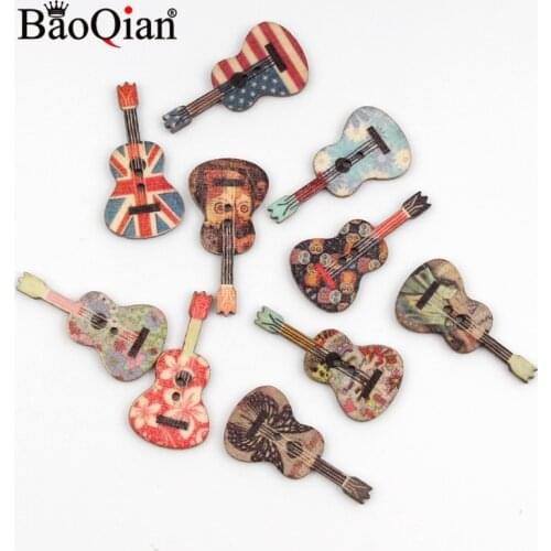 20Pcs Mixed Guitar Wooden Sewing Buttons For Clothing Needlework Scrapbooking Wood Botones Decorative Crafts Diy 18x36mm
