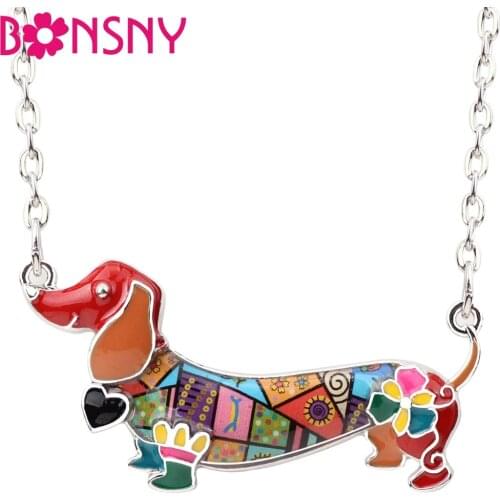 Bonsny Enamel Statement Maxi Pet Dachshund Dog Choker Necklace Alloy Pendant Chain Collar 2018 New Animal Jewelry For Women Gift