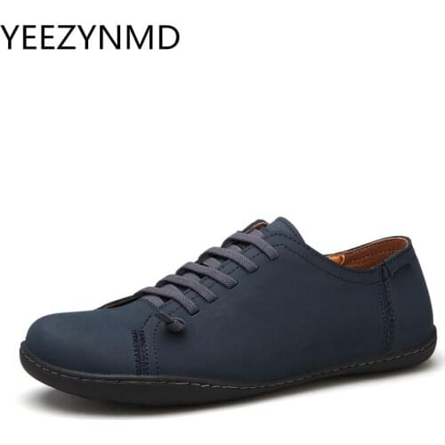 New Mens Shoes Genuine Leather Mens Handmade Casual Fashion Designer Slip On Espadrilles Blue Brown Black Male Footwear