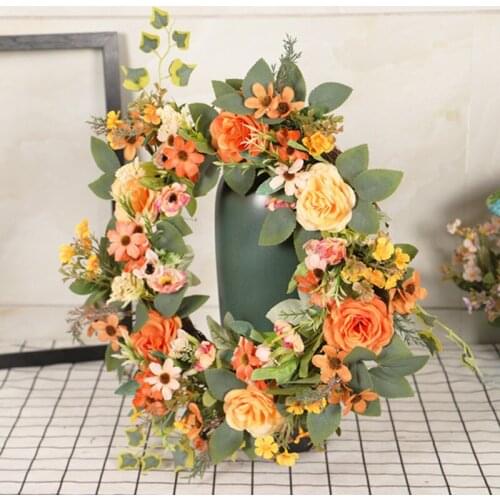Artificial Rose Wreath Silk Peony Flower Garland Wedding Party Halloween Festival Home Door Wall Hanging Decoratiaion