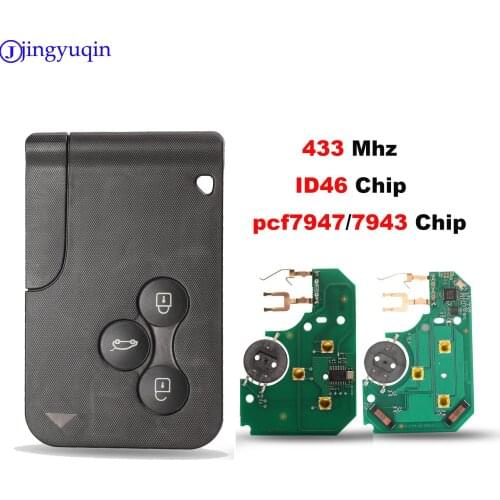 Jingyuqin 3 Button 433Mhz ID46 PCF7947 Chip & Insert Small Blade Remote Smart Key Card for Renault Megane Scenic Grand