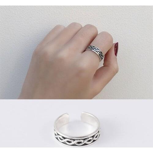YPAY Sterling Silver 925 Rings For Men Women Vintage Make It Old Cable Ring Lovers Infinity Charm Twisted Fine Jewelry YMR281