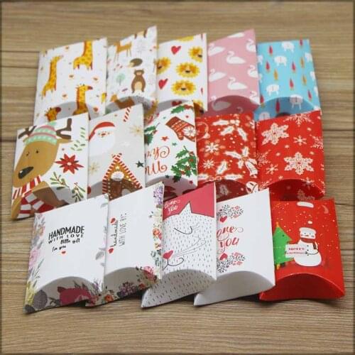 8x5.5x2cm 10/20pcs hot pillow box cute cat /giraffe animals packaging pillow handmade with love style print paper gift wedding