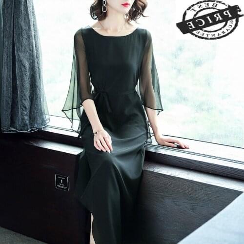 Summer Elegant Silk Dress Women Black Long Dress Slim Beach Party Dresses Vintage Dresses Ladies Vestidos Verano LWL1a5a