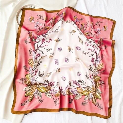70cm Small Square Scarf Female 2021 New Floral Print Silk Scarf Scarf Professional Bib Simple Scarf Shawl Wholesale