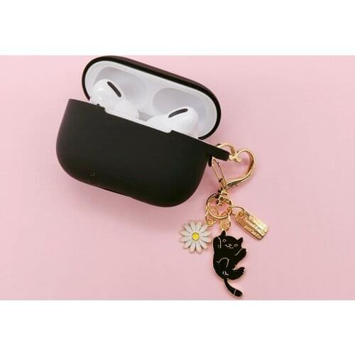 Cute Black Headphones Case For AirPods Pro Silicone Earphone Cases For Airpods Pro 3 Headset Protect Cover Cartoon Cat Keychain