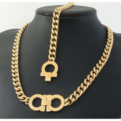 Fashion 8mm Chain Stainless Steel Gold Color Necklace Bracelet Jewelry Sets Joyas De Acero Inoxidable Para Mujer SBJZEVGE
